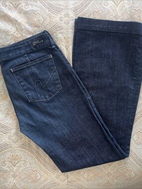 Citizens Of Humanity Women's Dark Indigo Wide Leg Low Rise Jeans